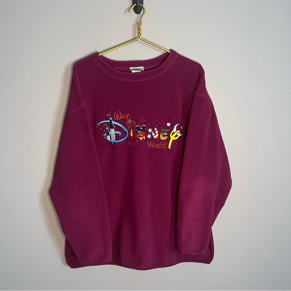 Disney Sweaters - Vintage Walt Disney World Fleece Pullover Sweatshirt Burgundy Maroon